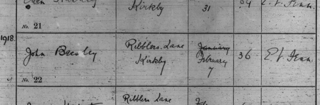 St Chad's burial register entry for John Beesley